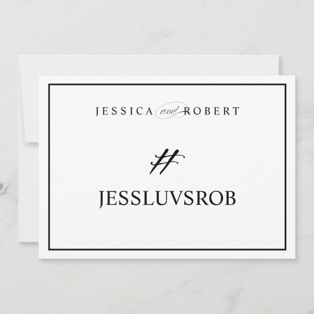 Elegant Wedding Hashtag # Sign Black Border (Front)