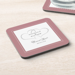 Elegant Wedding Hearts Forever Love Dusty Rose Coaster