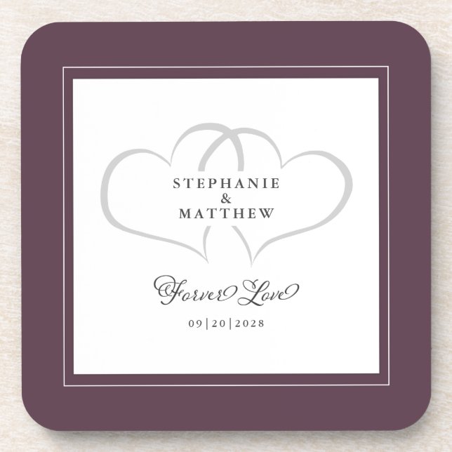 Elegant Wedding Hearts Forever Love Moody Purple Coaster (Front)