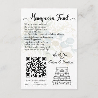 Elegant Wedding Honeymoon Fund QR Code Registry Enclosure Card