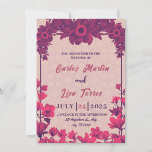 Elegant wedding in beige , pink flowers invitation