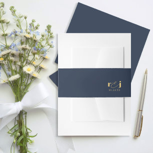 Elegant Wedding Initials Navy Blue Gold ID1312 Invitation Belly Band