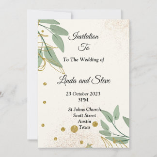 Elegant Wedding Invitation, beige green gold Invitation