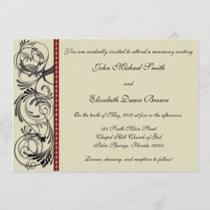 Elegant Wedding Invitation: Black, Red, and Taupe Invitation