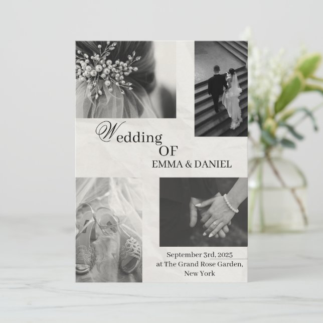 Elegant Wedding Invitation – Black & White (Standing Front)