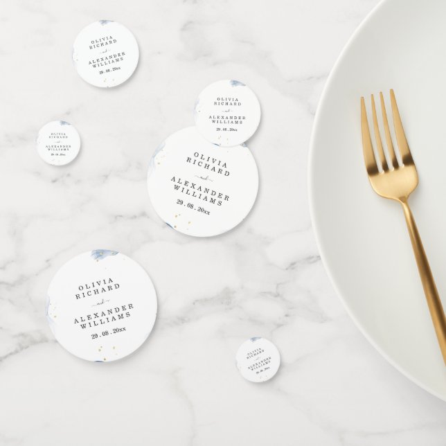 Elegant Wedding Invitation Blue and Gold Minimal Confetti (Group)