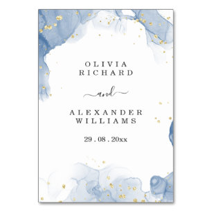 Elegant Wedding Invitation Blue and Gold Minimal Table Number