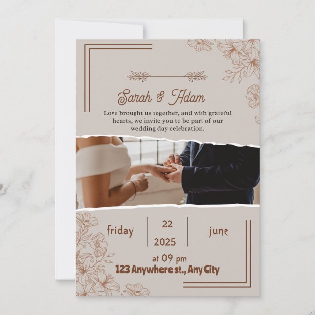 Elegant Wedding Invitation | Floral Design with Ph (Front)
