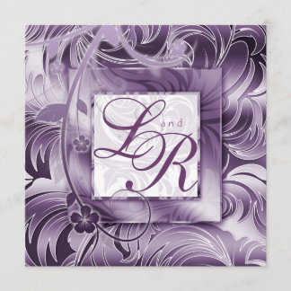 Elegant Wedding Invitation Floral Purple Silver