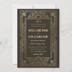Elegant Wedding Invitation Gold Art Deco Border