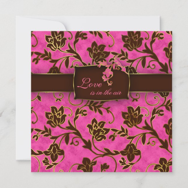 Elegant Wedding Invitation Gold Floral Pink Brown (Front)