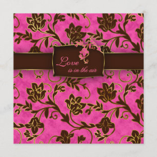 Elegant Wedding Invitation Gold Floral Pink Brown