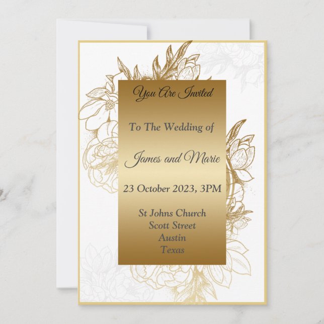 Elegant Wedding Invitation, gold, white, black Invitation (Front)