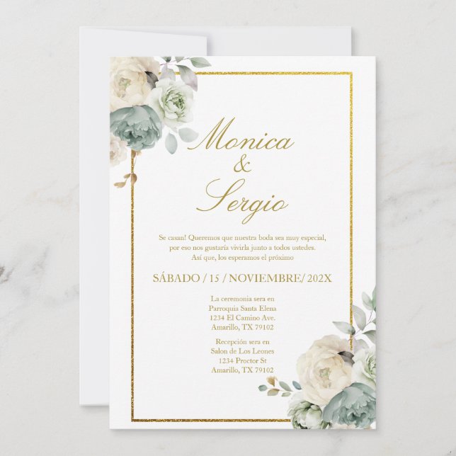 Elegant Wedding Invitation in Spanish (Front)
