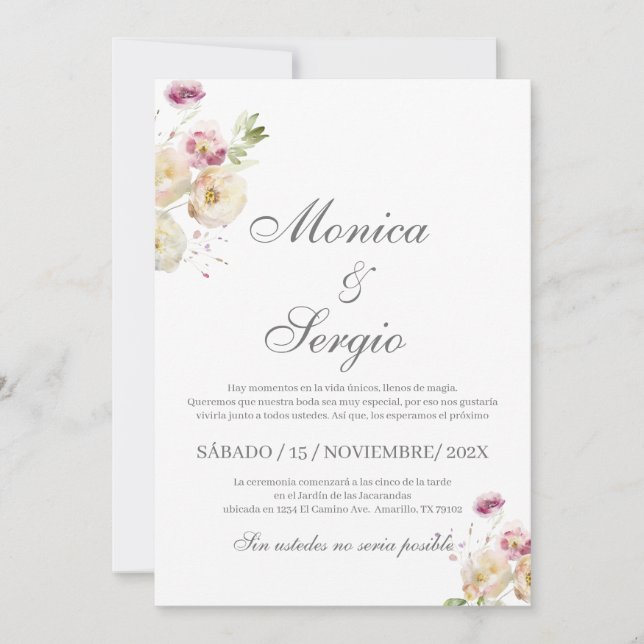 Elegant Wedding Invitation in Spanish (Front)