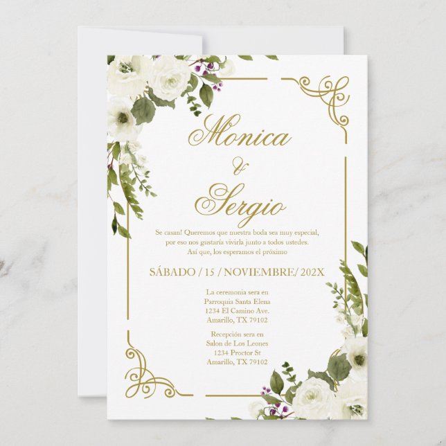 Elegant Wedding Invitation in Spanish (Front)