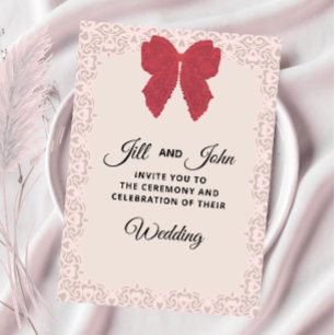 Elegant Wedding Invitation Lace Bow