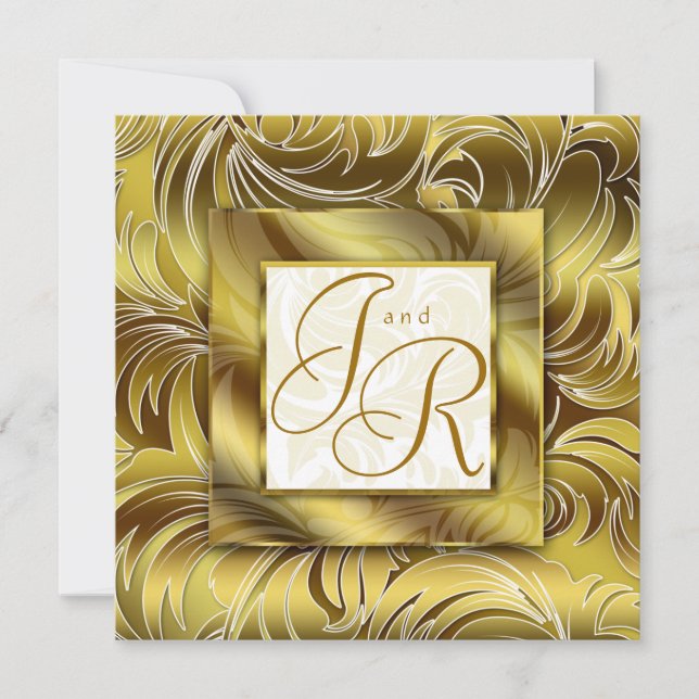 Elegant Wedding Invitation Leaf Floral Gold (Front)