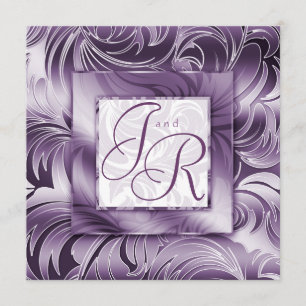 Elegant Wedding Invitation Leaf Floral Purple Silv