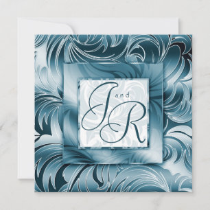Elegant Wedding Invitation Leaf Floral Silver Teal