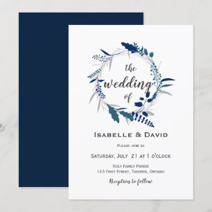 Elegant WEDDING INVITATION Midnight Blue Floral