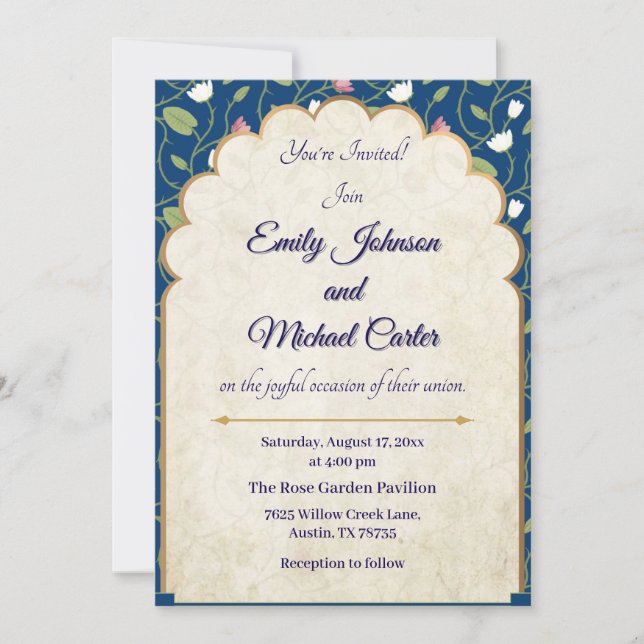 Elegant Wedding Invitation | Navy Blue & Gold  (Front)