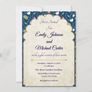 Elegant Wedding Invitation Navy Blue & Gold