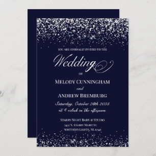 Elegant Wedding Invitation; Navy with Diamond Dust Invitation
