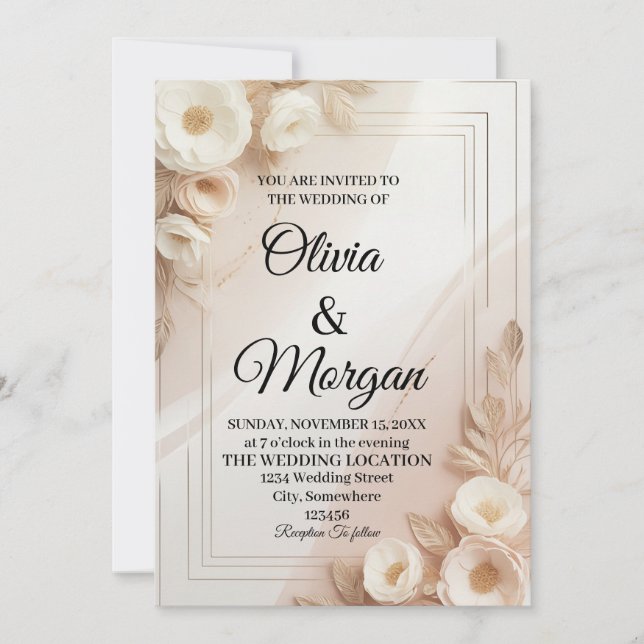 Elegant Wedding Invitation Pampas Grass Flora (Front)