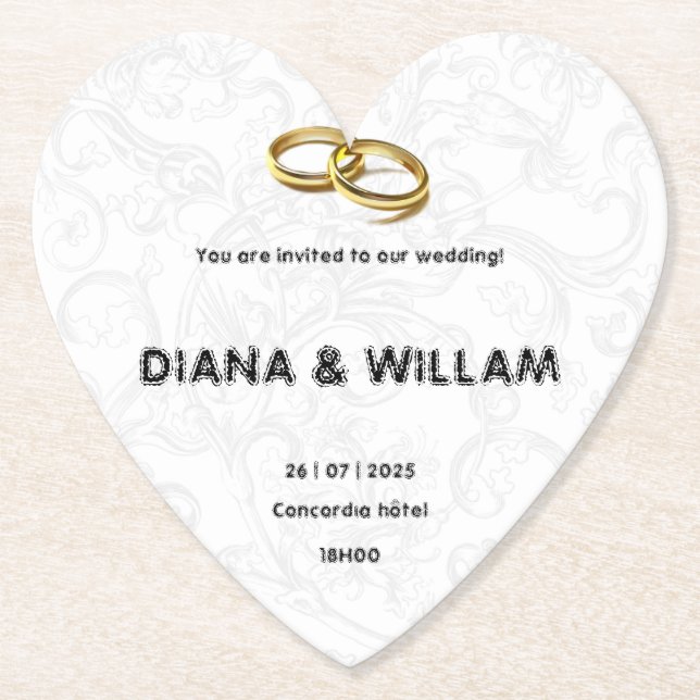 Elegant Wedding Invitation Paper Coaster (Front)