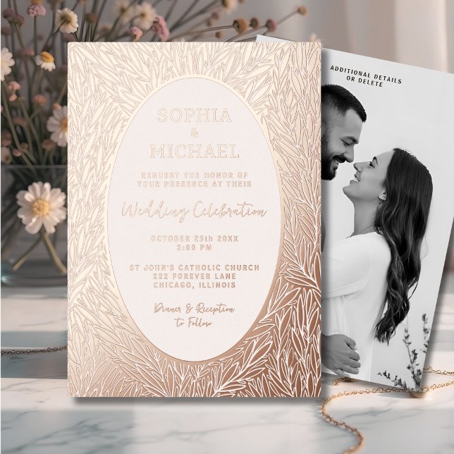 Elegant Wedding Invitation Photo Botanical Leaves (Creator Uploaded)