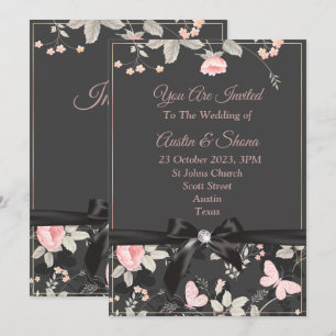 Elegant Wedding Invitation, pink, bow, marble Invitation