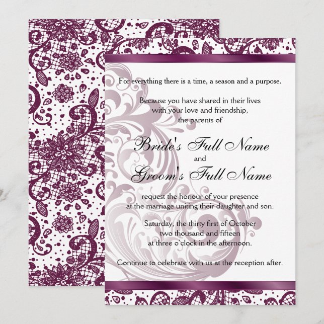 Elegant Wedding Invitation - Purple 5x7 (Front/Back)