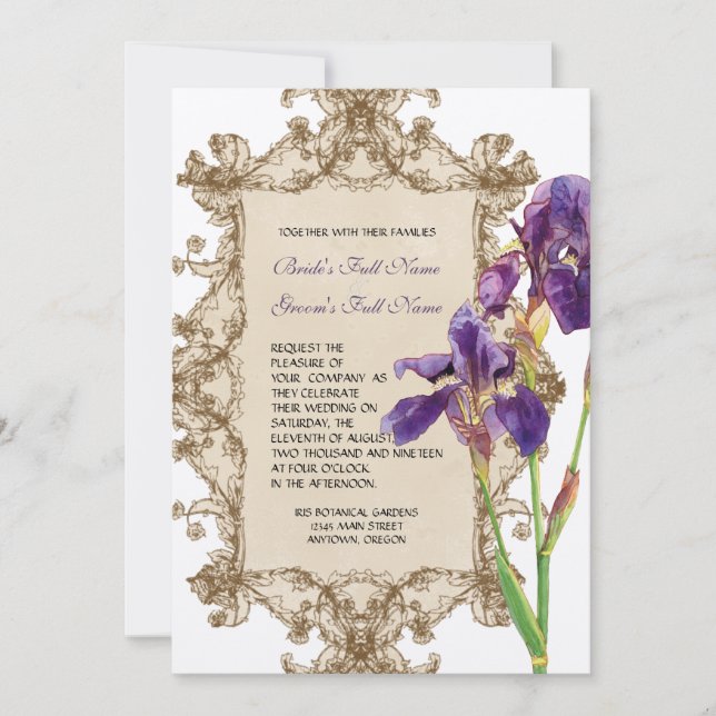 Elegant Wedding Invitation  - Purple Elegant Iris (Front)