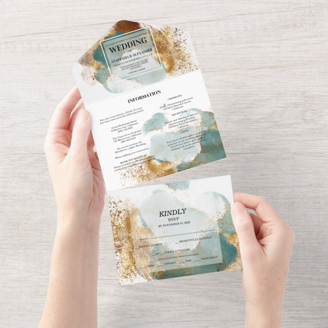 Elegant wedding invitation/rsvp/details. all in one invitation (Tearaway)
