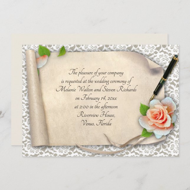 Elegant Wedding Invitation Scroll (Front/Back)
