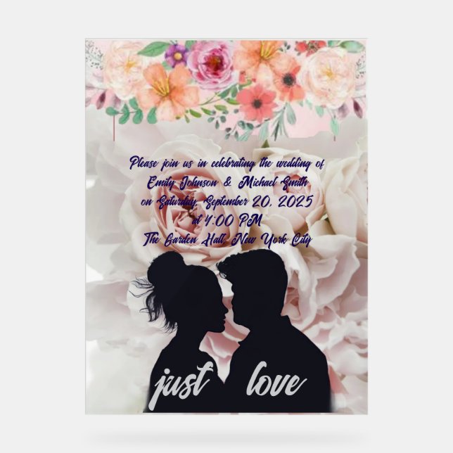 Elegant Wedding Invitation Template Acrylic Sign (Front)