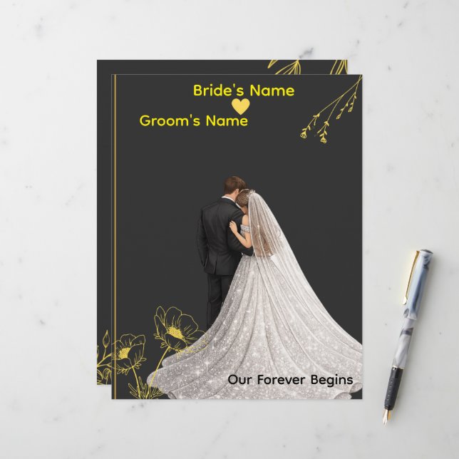 Elegant Wedding Invitation Template Custom Letterhead (Front/Back In Situ)