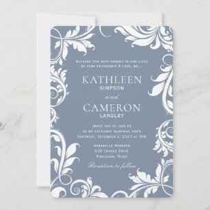 Elegant Wedding Invitation Vines (Dusty Blue)
