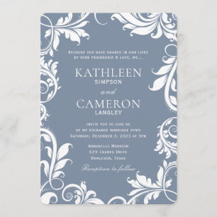 Elegant Wedding Invitation   Vines (Dusty Blue)