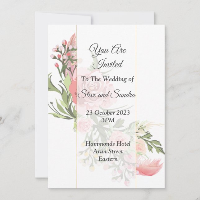 Elegant Wedding Invitation, vintage pink floral Invitation (Front)
