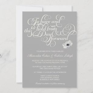 Elegant Wedding Invitation with Anemone, grey