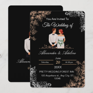 Elegant Wedding Invitation with Dark Floral