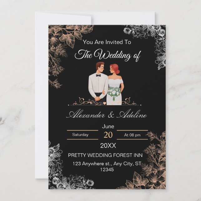 Elegant Wedding Invitation with Dark Floral  (Front)