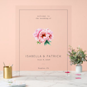 Elegant Wedding Invitation with Floral Design Acrylic Sign