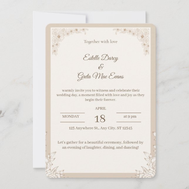 Elegant Wedding Invitation with Floral Patterns (Front)