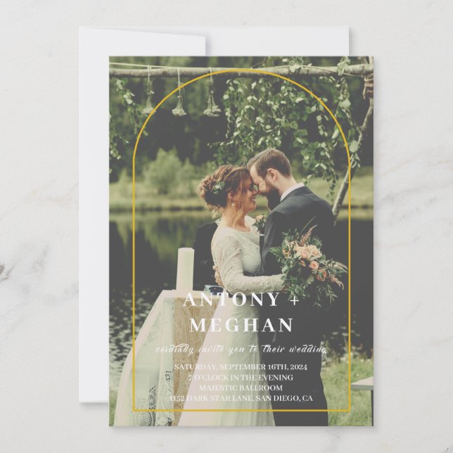 Elegant Wedding Invitation with gold arch (Front)