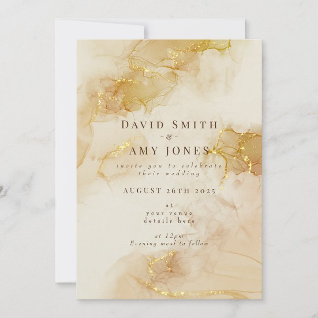 Elegant wedding invitation with gold background (Front)