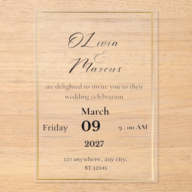 Elegant Wedding Invitation with Gold Frame  (Front)