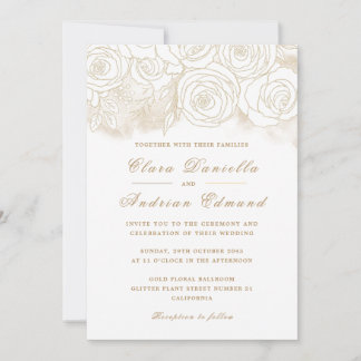 Elegant  Wedding Invitation  with Gold Roses